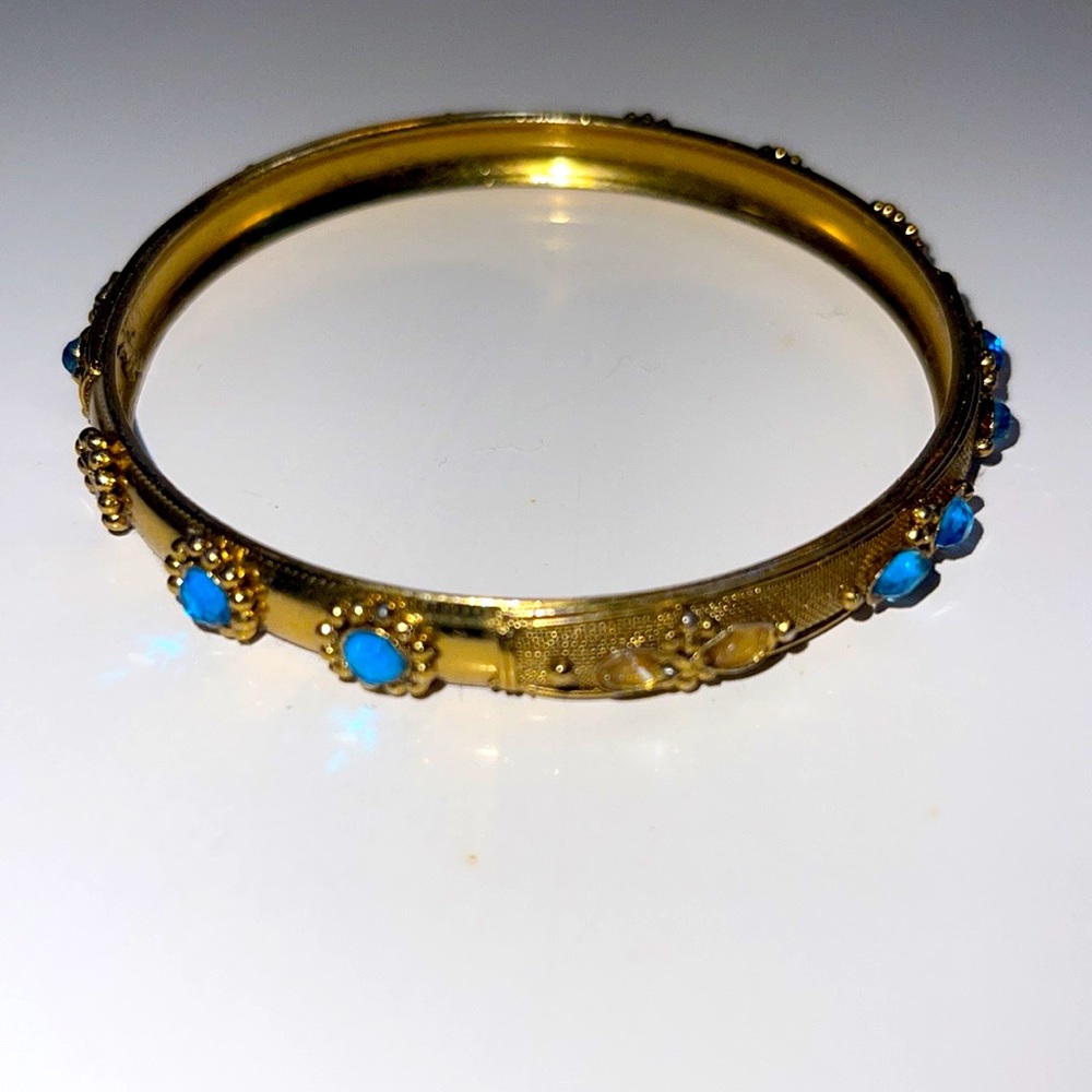 Gold Plate & Turquoise Stone Bangle - Indian Gold Style - Size S